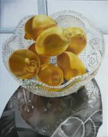 Still Life - Lemons In A Glass Bowl - Oil On Canvas